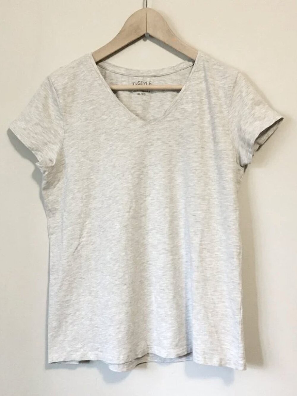 My Style Grey Heathered V-Neck Tee XL Stretch Cotton Basic T-Shirt